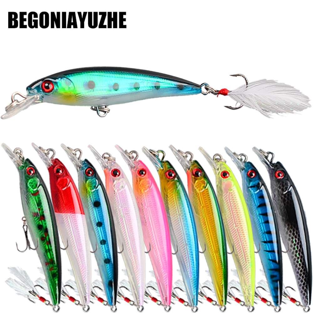 Fishing Hook Treble - バイオニックミノー釣り用ルアーセット10個入り - 6.8g ハードベイト、フェザートレブルフック付きで最大限の獲りを実現