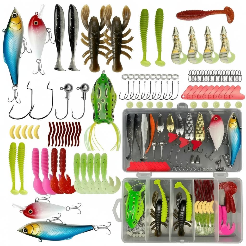 Fishing Hook Jig - 133点入りプレミアム釣りルアータックルボックスキット 釣り道具と装備 釣りタックルボックス スピナーベイト ウォブラー リードジグ
