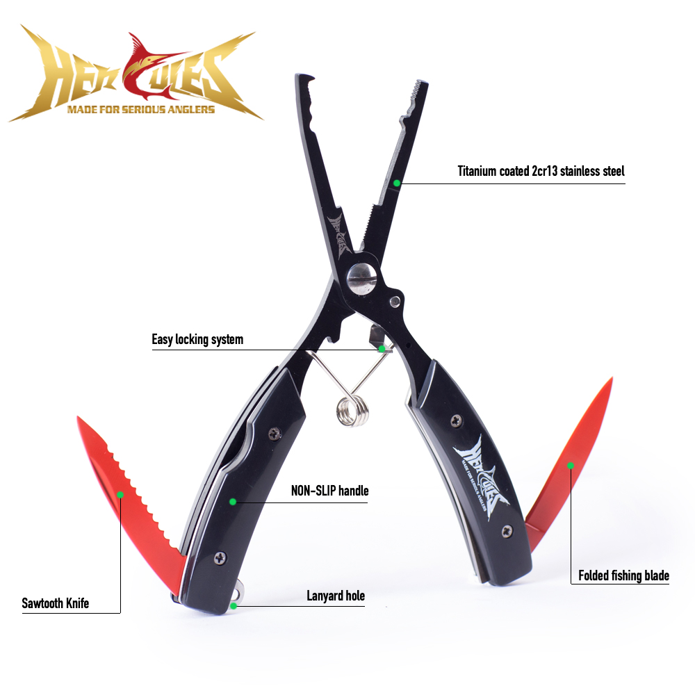 Fishing Hook Remover - HERCULES フィッシングプライヤー（シースとランヤード付き）フックリムーバーとカッター、折りたたみ式マルチツール（6.5インチ）